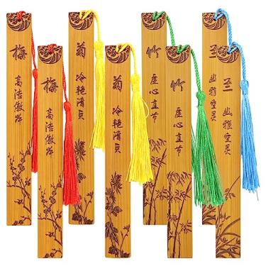 Imagem de Honbay 8 peças de marcadores de página de leitura de bambu vintage com estampa chinesa de flores com borlas para material de escritório escolar ou amantes de livros (4 estilos)