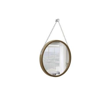 Imagem de Espelho Decorativo Adnet Marrom Alça Corrente Cromada 30 cm Redondo - 