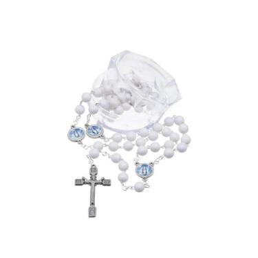 Imagem de Terço Olho de Gato Nossa Senhora das Graças Branco - Livraria Santa Cl