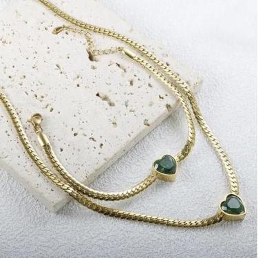 Imagem de Conjunto cordão + pulseira feminina coração banhada a ouro 18k - ToJoi