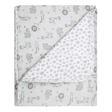 Imagem de Manta Flanelada Papi 90x80cm Dupla Face Selva Neutro, Cinza, Único