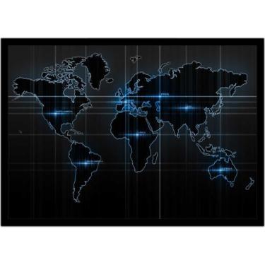 Imagem de Quadro Decorativo Mapa-Múndi Artístico Preto Geografia Salas Escritóri
