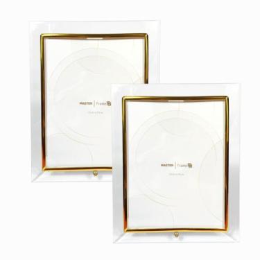 Imagem de Kit 2 Porta Retrato 15x20 Vertical Prata Dourado Vidro Luxo, Dourado
