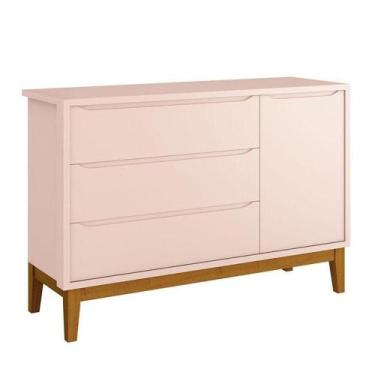 Imagem de Cômoda Infantil New Classic Rosa Com Pés Madeira - Reller - RELLER MÓV