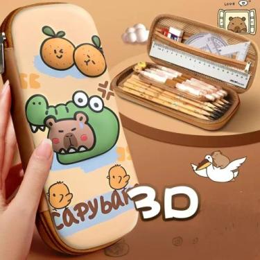 Imagem de Estojo Escolar Feminino Masculino Capivara Estampa 3D Divisórias Lápis