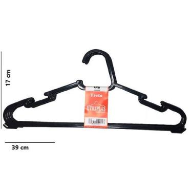 Imagem de Cabide Adulto 5un Plástico Camisa Blusa Vestido Alça 39x17cm - FX