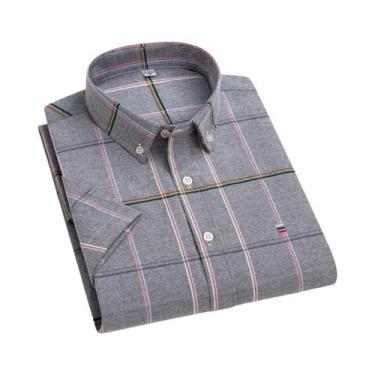 Imagem de Camisa Social Masculina Oxford 100% Algodão - Manga Curta, Xadrez, com