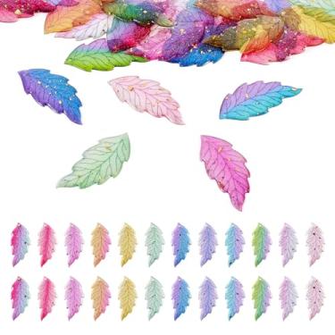 Imagem de Craftdady 24 pingentes de folhas de resina, pingentes de folhas transparentes com folhas douradas coloridas, pingentes de folha de plástico de dois tons, pingentes para fazer joias, artesanato,
