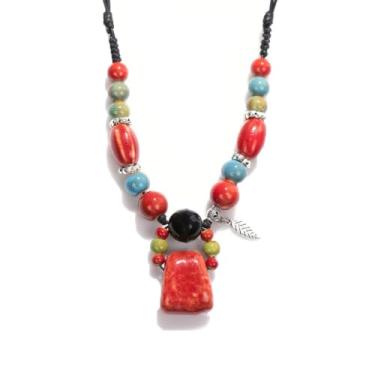 Imagem de MSSIEJEW Boho Hippie Colar de contas de cerâmica com cordão colorido de contas de cerâmica joia boêmia para mulheres, Large, Cerâmica, Sem Pedra Preciosa