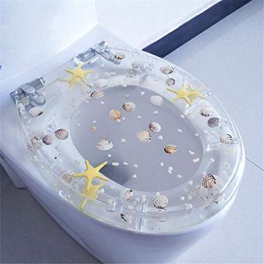 Imagem de Assento de vaso sanitário com rebaixamento automático, tampa de vaso sanitário em resina de ureia-formaldeído, trava rápida de metal, formato vuo universal, assento de vaso sanitário transparente em