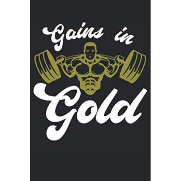 Imagem de Fitness notes, gain in gold: This fitness notebook journal is well suited for recording fitness successes, bodybuilding successes or powerlifting ... pocket book size 6 * 9 a notebook that fits.