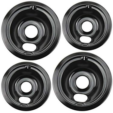 Imagem de Bandejas de gotejamento de porcelana WB31M20 WB31M19 da Blutoget - Compatível com GE Hotpoint Range Cooktop - Inclui 2 panelas de 15 cm e 2 20 cm - Pacote com 4 (porcelana preta)