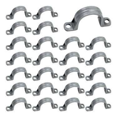 Imagem de PDETVEO 25 peças de tiras de tubo de PVC de 3/4 polegadas, braçadeiras de tubo de plástico, suportes de suporte de tubo de 2 furos para água, conduíte elétrico, cabo, mangueira