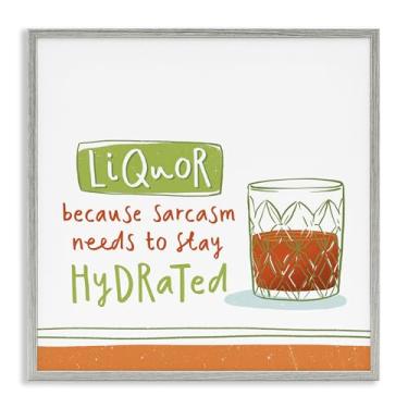 Imagem de Stupell Industries Desenho de arte de parede giclée emoldurado com frase de licor engraçada por Courtney Morgenstern, moldura cinza, 43 x 43 cm
