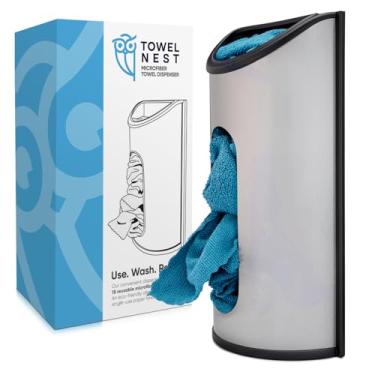 Imagem de Dispensador de pano de microfibra TowelNest | 15 panos reutilizáveis (azul ardósia) | Alternativa de toalha de papel ecológica | Absorvente e lavável | Suporte de parede/armário (adesivo 3M e