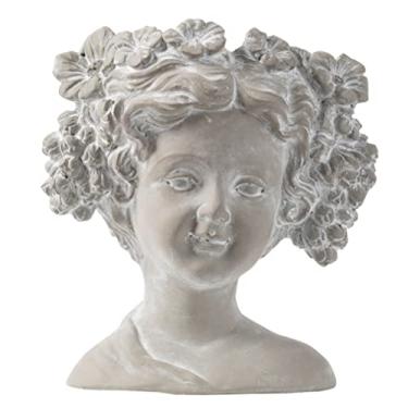 Imagem de A & B Home 23 cm H Cimento Cinza Interior Exterior Flor Grinalda Lady Head Vaso de Parede, Decoração de Casa, Escultura de Destaque de Jardim