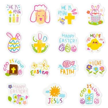 Imagem de Haooryx Adesivo de espuma estilo desenho de páscoa 600 peças desenho animado páscoa buuny ovo ovo adesivo cristão religioso Ele é ressuscitado Deus é amor adesivo autoadesivo de espuma EVA autoadesivo