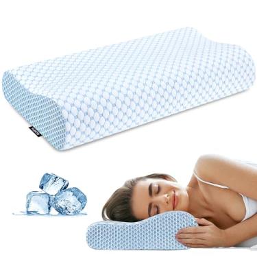 Imagem de Travesseiro cervical para alívio da dor no pescoço, almofadas de espuma viscoelástica para dormir, travesseiro ergonômico inodoro ajustável ortopédico de resfriamento travesseiro de cama suporte de pescoço para dorminhocos laterais nas costas