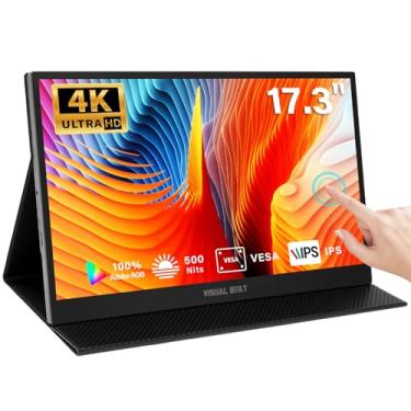 Imagem de Monitor Portátil 17.3'' 4K com Tela Táctil, UHD 500Nits 100% AdobeRGB IPS HDR para Viagem, USB, Type-C e HDMI, Alto-Falantes Duplos, VESA e Capa Inteligente - para Laptop PC Celular PS4/5 Xbox, etc.