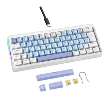 Imagem de Mini Teclado Mecânico Formato 60% com Fio, Teclas Removíveis, Retroiluminação RGB, 61 Teclas para Jogospara Windows, laptop, PC, Mac - (Azul e Branco-switch amarelo)