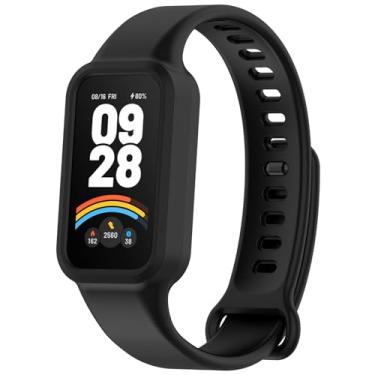 Imagem de Disscool Pulseira ajustável de substituição compatível com Xiaomi Smart Band 9 Active e Redmi Smart Band 3, silicone macio, liberação rápida, preta