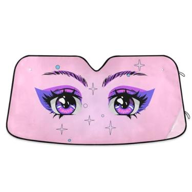 Imagem de Boccsty Anime menina olhos carro pára-brisa pára-sol roxo olho frontal caminhão janela sombra solar protetor solar dobrável blocos raios UV protetor de viseira de sol para carro, caminhão, SUV, Vans L