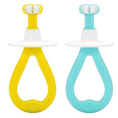 Imagem de FOREVIVE Escova de dentes para bebês a partir de 12 meses, escova de dentes de treinamento infantil com cerdas de silicone macias, ótimos presentes para crianças em vários dias (amarelo + verde)