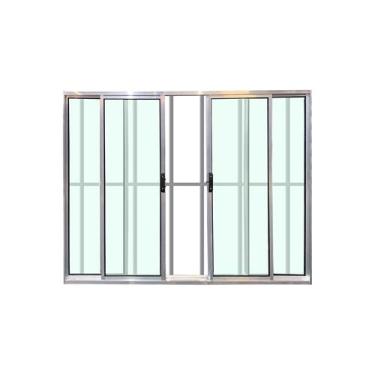 Imagem de Janela 4 Folhas Com Grade 100X100 Alumínio Brilhante Linha Esmeralda -