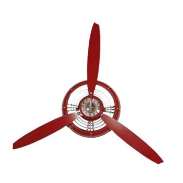Imagem de WeiLaiKeQi Decoração de parede de hélice do avião tema voador Decorativo colecionável escultura de parede de relógio pendurada para loja de hotéis, Vermelho