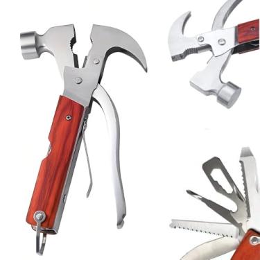 Imagem de Martelo Multifuncional 16 em 1, Ferramenta Tática para Camping, Canivete com Cabo de Madeira