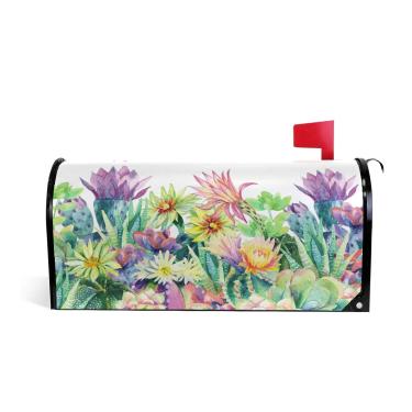 Imagem de ALAZA WOOR Cacto de flores, suculentas e flores, capa magnética para caixa de correio, envoltório para jardim, decoração de casa para ambientes externos, tamanhos grandes - 65 cm x 53 cm