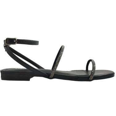 Imagem de Sandália Feminina Rasteira Casual Dia a Dia Passeio com Strass Conforto Via Marte 113-007