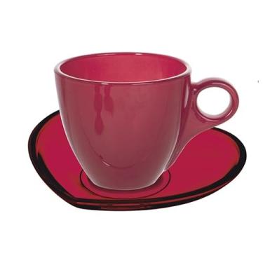 Imagem de Haüskraft -Xícara para chá de vidro com pires Heart vermelha 170 ml 8 peças