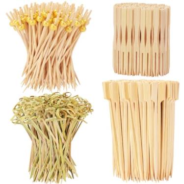 Imagem de Kit de palhetas de coquetel de 500 peças, 4 estilos de palitos chiques para aperitivos, 3 tamanhos de espetos longos de bambu, palitos decorativos de madeira para coquetéis para suprimentos de festa,