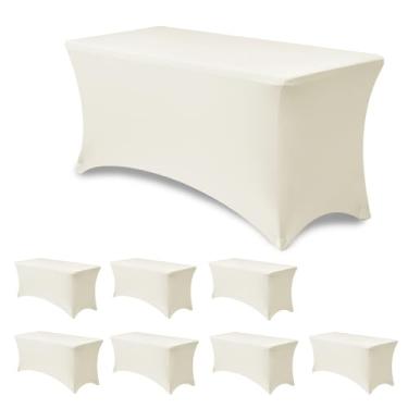 Imagem de Enjoyidea Capa de mesa de elastano ajustada para mesas retangulares de 1,2 m - pacote com 8 roupas de mesa elásticas dobráveis para festas, expositores de cabines de fornecedores, evento de buffet de