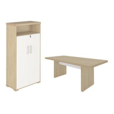 Imagem de Jogo Armário e Escrivaninha Exeter Carvalho Branco - Mais de Casa