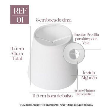 Imagem de Cúpula de Lustre Abajur 11X8X12 Ambientes Tecido Algodão Cor Branca - 