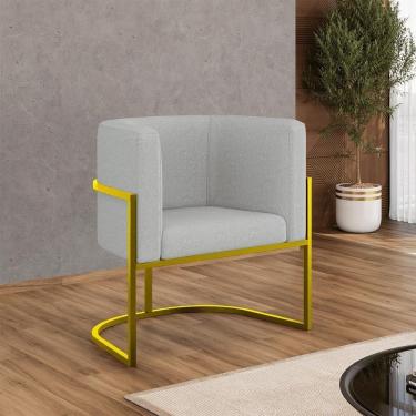 Imagem de Poltrona Bouclê Decorativa Lua Recepção Base De Ferro Gold Cinza