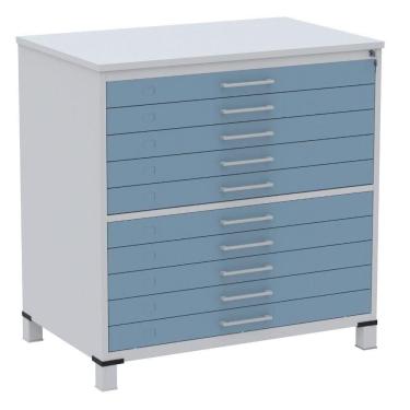 Imagem de Mapoteca 10 Gavetas Pandin 120cm (larg) Inmetro Tampo Mdp Cinza Estrutura Aço Cinza Gaveta Azul Dali