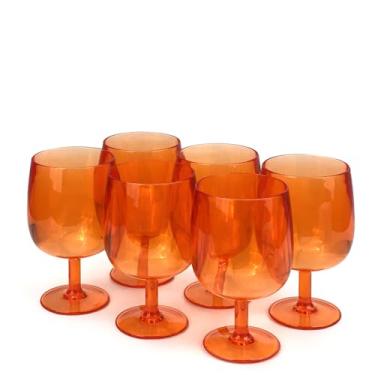 Imagem de Yalin Conjunto de 6 copos empilháveis inquebráveis de plástico acrílico para vinho e água de 340 g (laranja, 340 g)