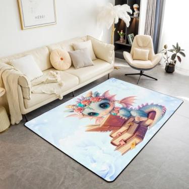 Imagem de Lindo tapete de dragão, 1,5 x 1,80 m, fantasia de conto de fadas, para decoração de cabeceira, sala de estar, quintal, sofá, tapete para decoração de animais mágicos ocidentais para crianças, meninos