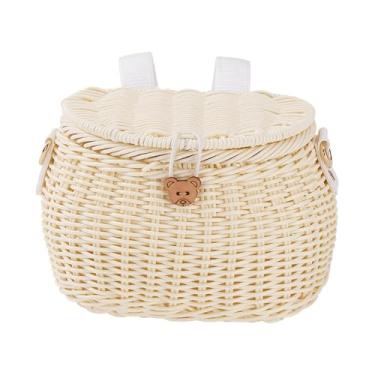 Imagem de menolana Cesta de bicicletas infantis, cesta de bicicletas, bolsa de crossbody de tecido externo portátil com tampa e acessórios de bicicleta com alça de ombro