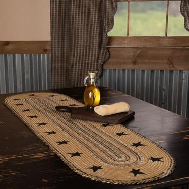 Imagem de VHC Brands Kettle Grove Corredor de juta com estêncil, borda de estrelas, 33 x 48 cm, design de mesa de cozinha trançado, marrom caramelo