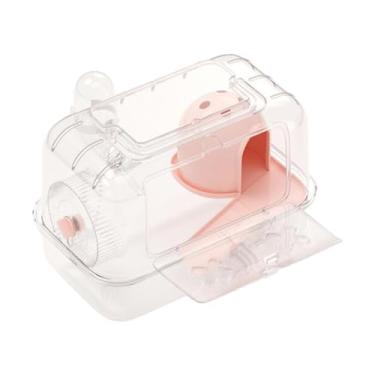 Imagem de Generic Habitat de gaiola de hamster, exercício respirável brincando casa com alça de transporte para ouriço, ratos de planador de açúcar, gerbils, Rosa Transparente