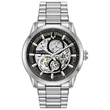 Imagem de Bulova Relógio masculino clássico Sutton automático com pulseira de aço inoxidável, Mostrador prateado/preto, Sutton clássico