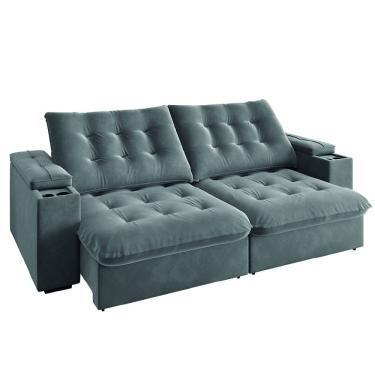 Imagem de Sofá Retrátil e Reclinável 3 Lugares 2,30m com Porta Copos Veludo New Coliseu Selmer Cinza