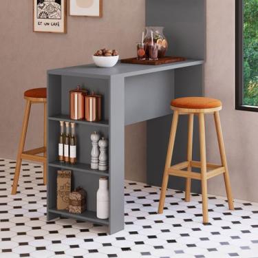 Imagem de Bancada de Cozinha Luna 3 Prateleiras Cinza - Irm Móveis, Cinza, Moder