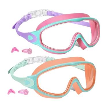 Imagem de Dynwave 2x crianças de natação óculos de óculos infantis de óculos de infância portátil sem vazamento de óculos de natação Proteção para os olhos Goggles de, Rosa E Laranja