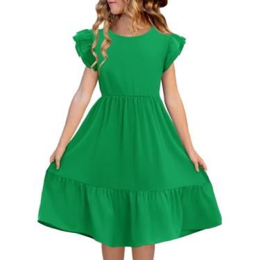 Imagem de Haloumoning Vestido infantil para meninas, verão, camada dupla, manga com babados, 5 a...