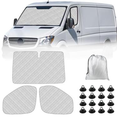 Imagem de Federedevo Protetor solar Mercedes Sprinter 2006-2019 | Capas de janela de van de 3 peças com isolamento térmico e proteção UV | Persianas de janela de carro (para-brisa frontal e capas laterais)
